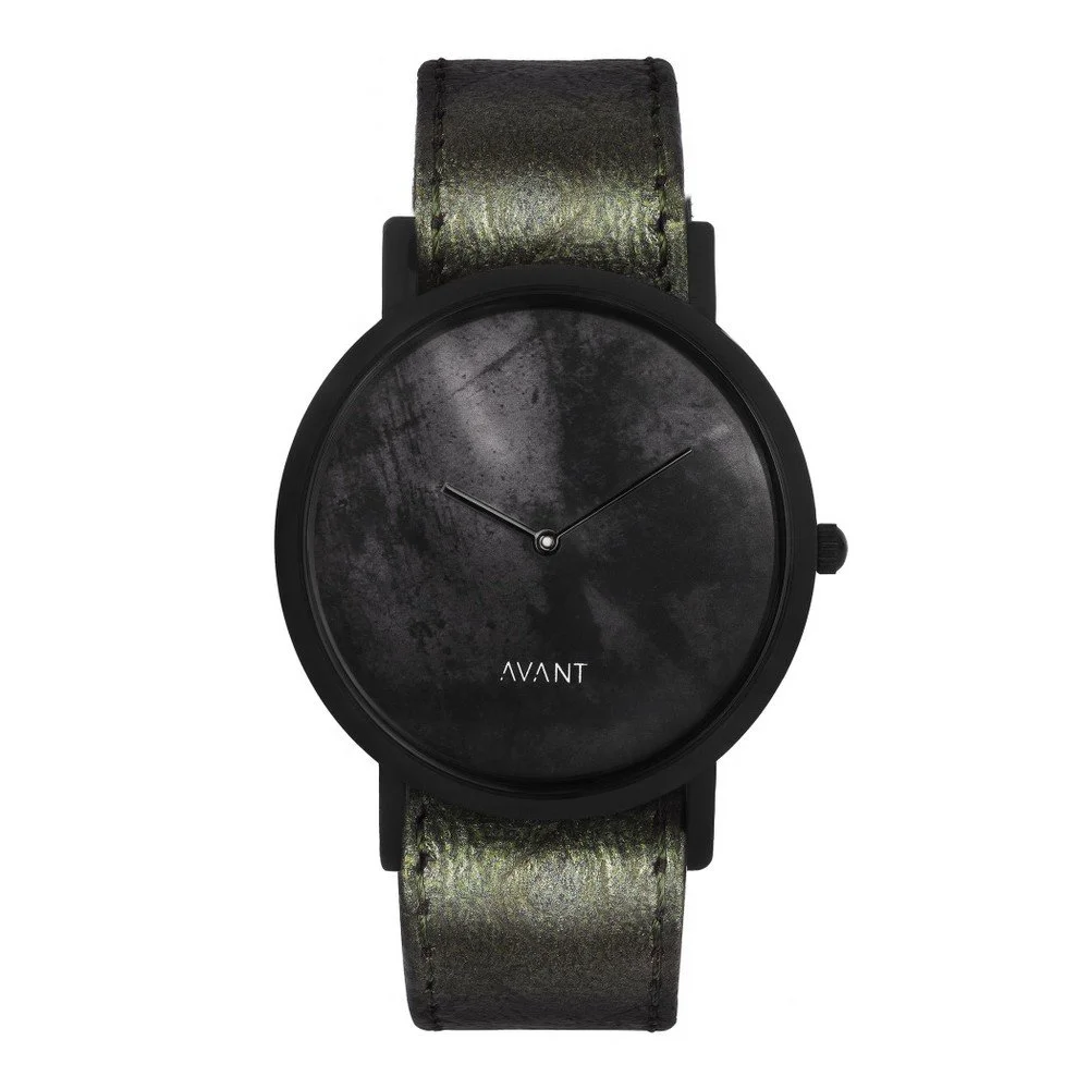 Černé unisex hodinky s tmavě zeleným řemínkem South Lane Stockholm Avant Diffuse v:872820