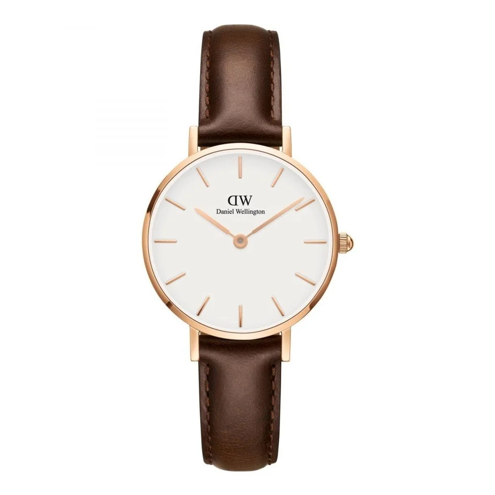 Dámské hodinky s koženým řemínkem a bílým ciferníkem s detaily růžovozlaté barvy Daniel Wellington Petite Bristol, ⌀ 28 mm v:1097974