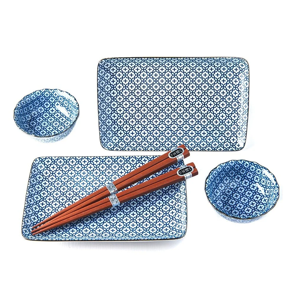 Modro-bílý servírovací set na sushi pro 2 osoby MIJ Flower v:1348135