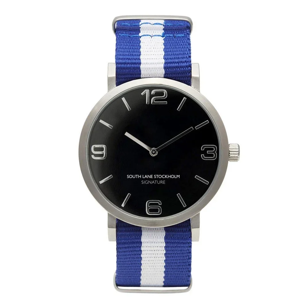 Unisex hodinky s modrobílým řemínkem South Lane Stockholm Signature Classic v:872644