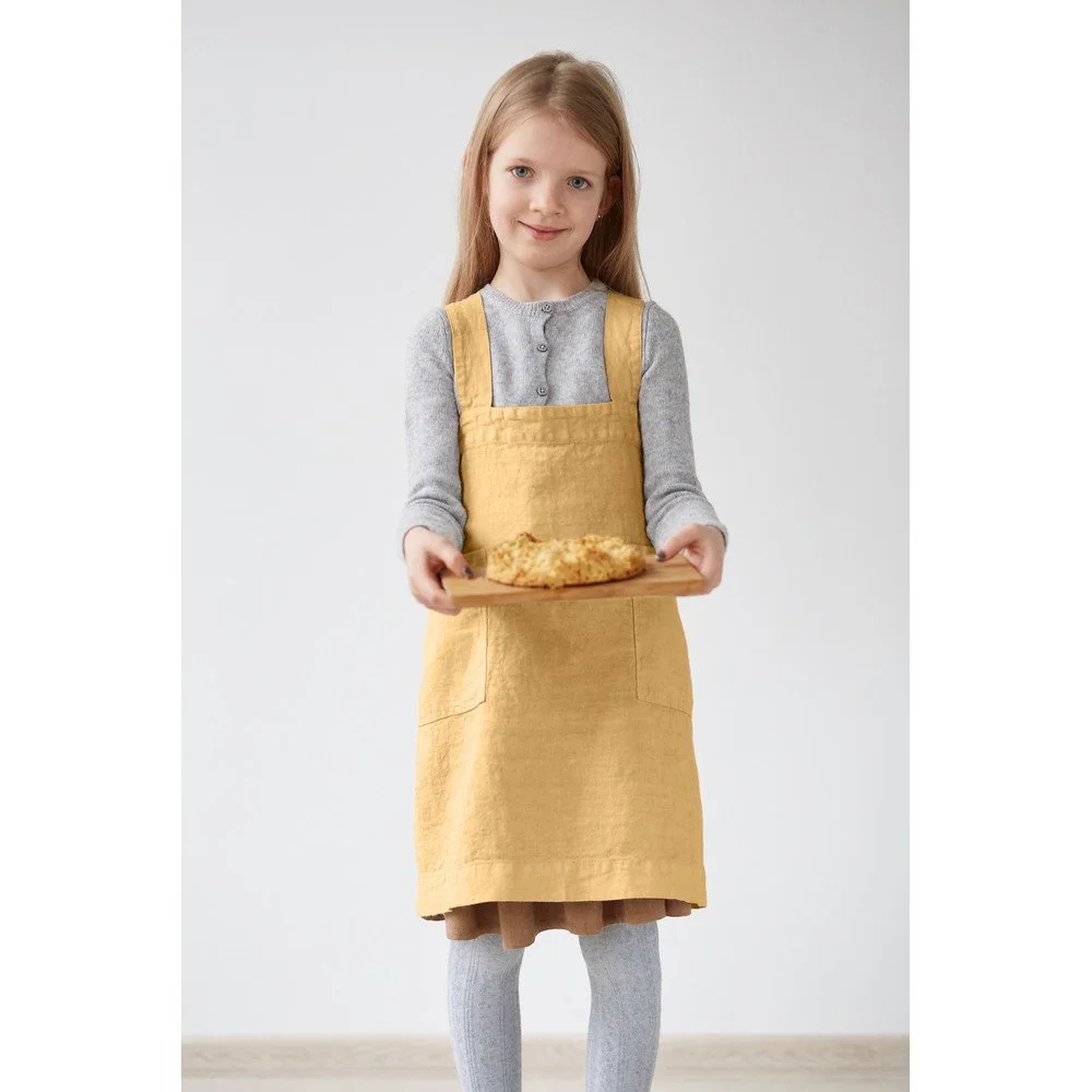 Dětská žlutá lněná zástěra Linen Tales Pinafore, 72 x 45 cm v:1383191
