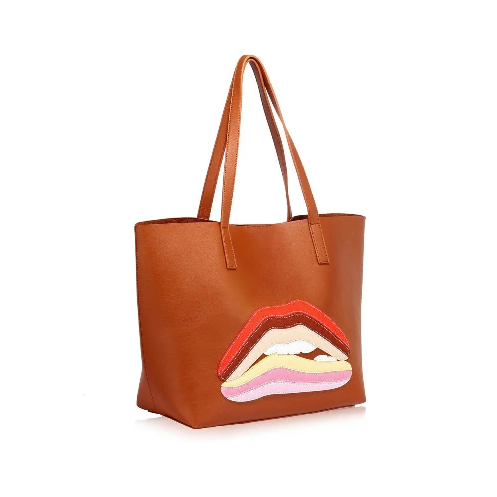 Koňakově hnědá kabelka z eko kůže L&S Bags Lips v:848562