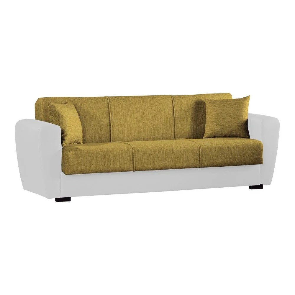 Žluto-bílá trojmístná rozkládací pohovka s úložným prostorem Esidra Comfort v:876438