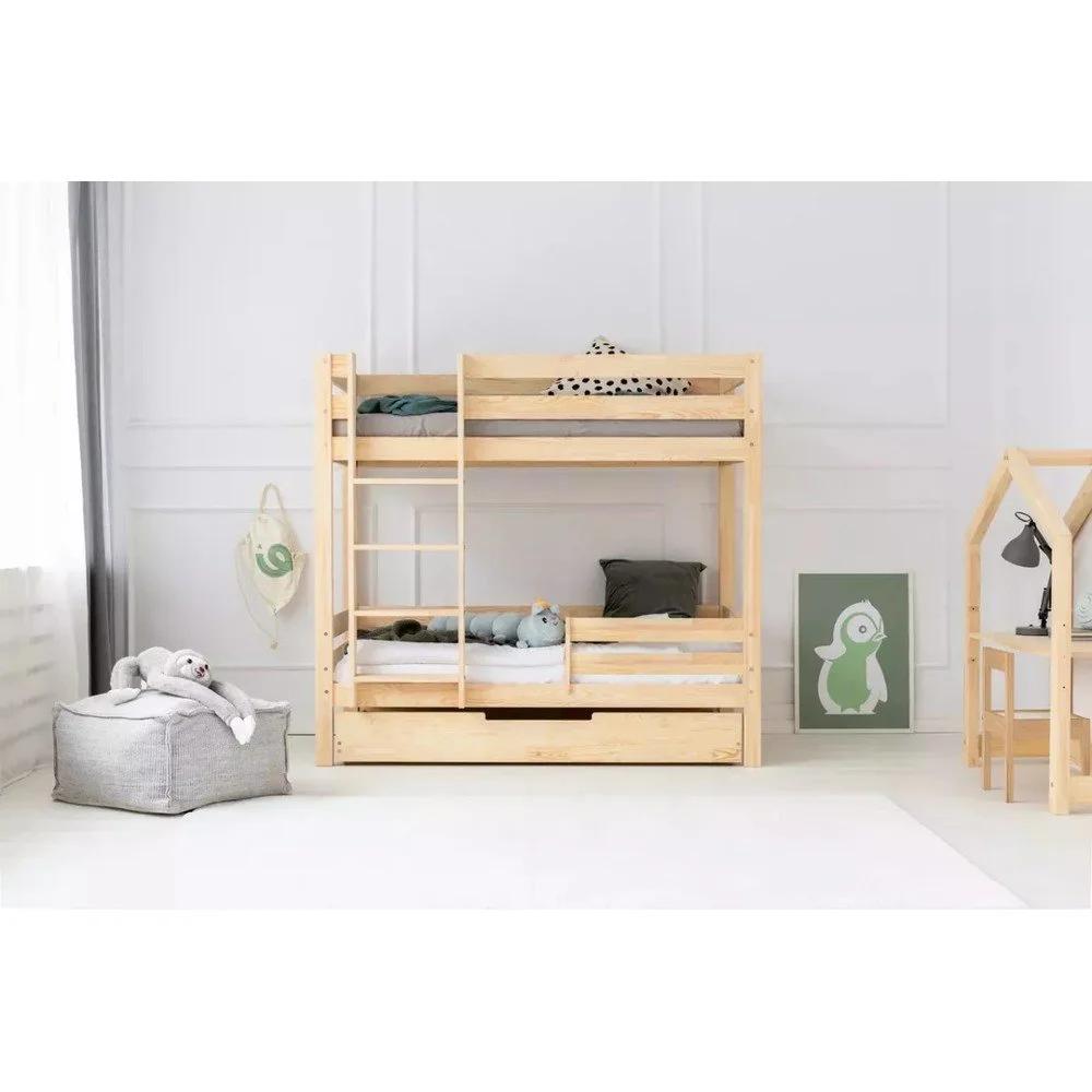 Patrová dětská postel s výsuvným lůžkem s úložným prostorem s roštem v přírodní barvě 90x190 cm CLPBN – Adeko v:1720500