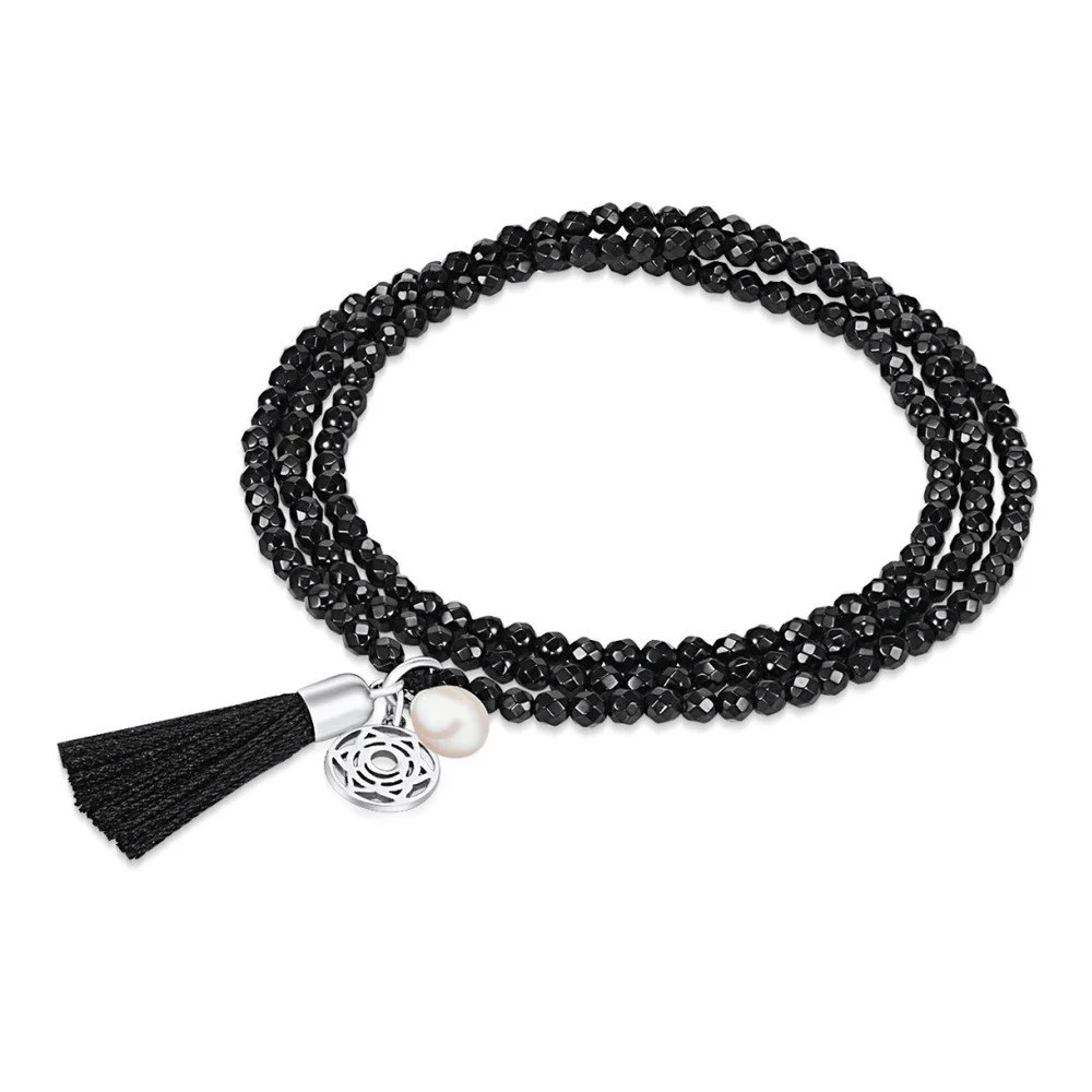 Achátový náramek s přívěskem a perlou Chakra Pearls Ciske, 51 cm v:743760