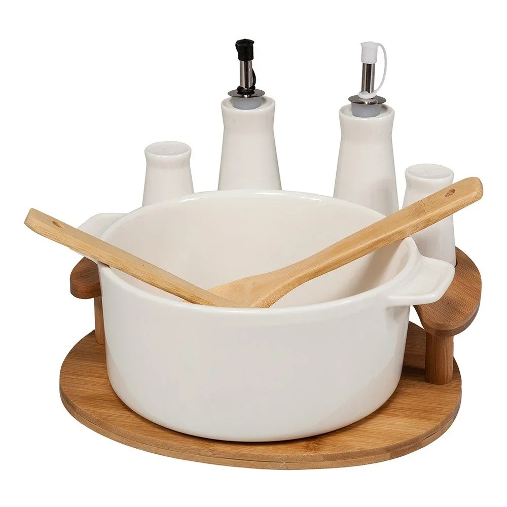 Porcelánová sada na salát s bambusovým podnosem v:1026256