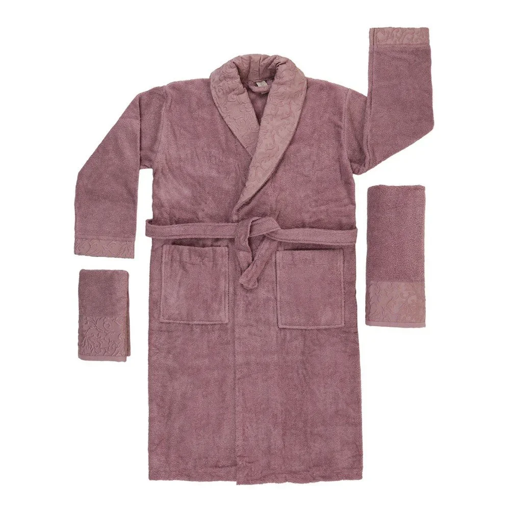 Růžovo-fialový set županu, ručníku a osušky ze 100% bavlny Crespo, vel. M/L v:880586
