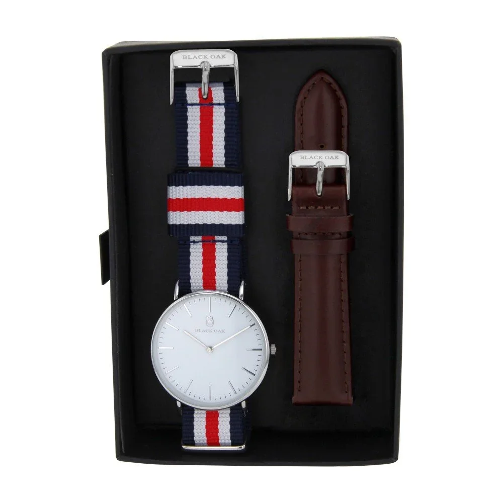 Set pánských hodinek s řemínky Black Oak Stripe Tricolora v:698728