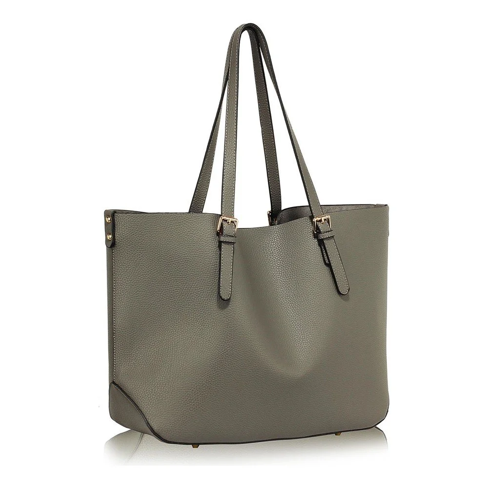 Šedá kabelka z eko kůže L&S Bags Shopper v:904848
