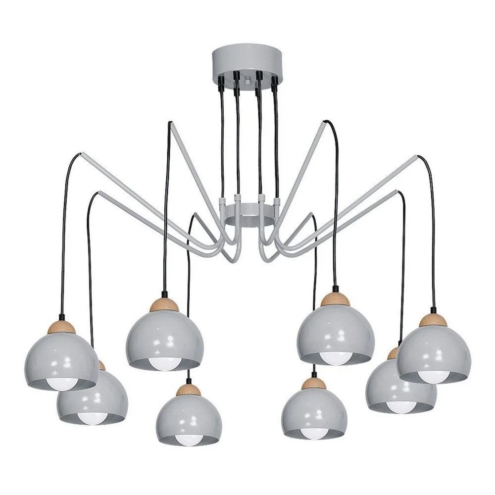 Šedý lustr s dřevěnými detaily Dama Chandelier Ocho v:1253968