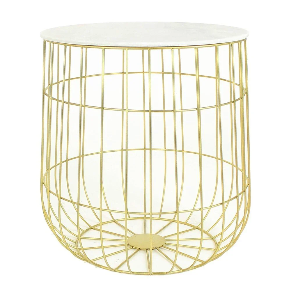 Zlatý kovový stolek s mramorovou deskou HF Living Birdcage, Ø 41,5 cm v:692566