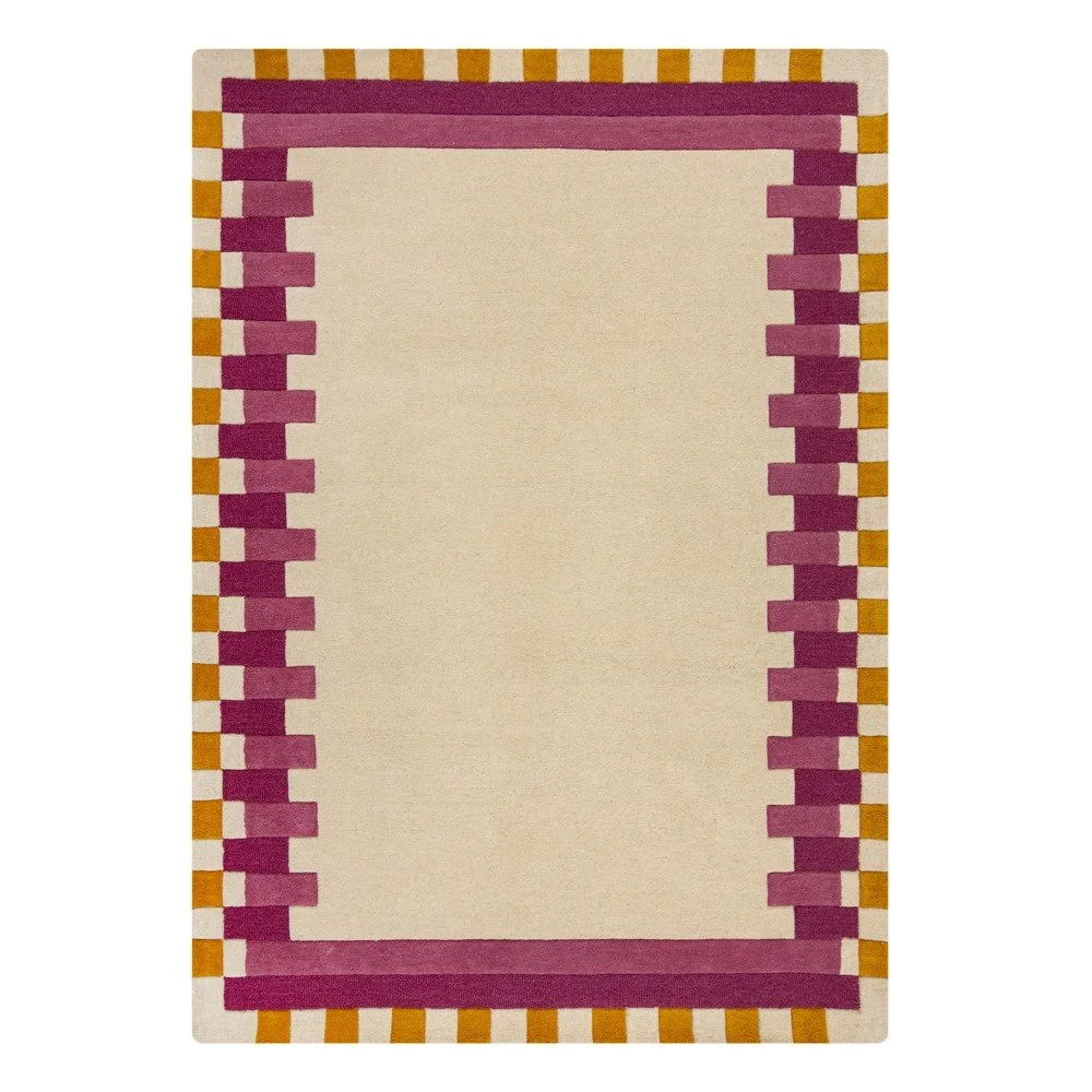Žluto-růžový ručně tkaný vlněný koberec 200x290 cm Kai Wool Border – Flair Rugs v:1726376