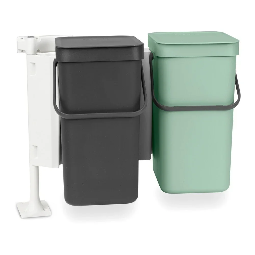 Vestavný plastový odpadkový koš na tříděný odpad v mentolovo-tmavě šedé barvě 2x12 l Sort & Go – Brabantia v:1696044