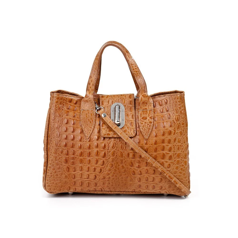 Koňakově hnědá kožená kabelka Pitti Bags Bergamo v:793572
