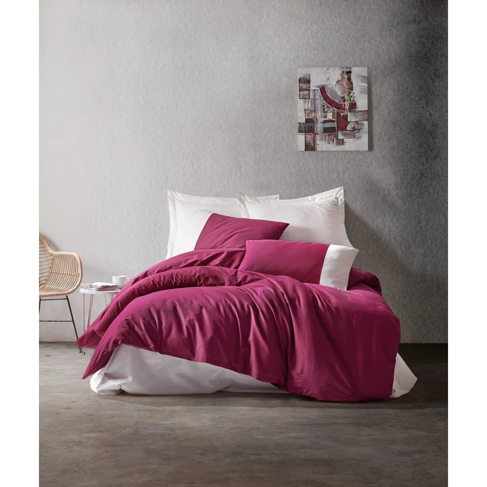 Fuchsiové bavlněné povlečení s prostěradlem Cotton Box Plain, 200 x 220 cm v:1345649