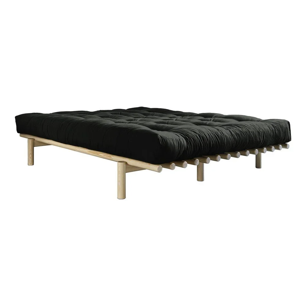 Dvoulůžková postel z borovicového dřeva s matrací Karup Design Pace Comfort Mat Natural Clear/Black, 180 x 200 cm v:1309158