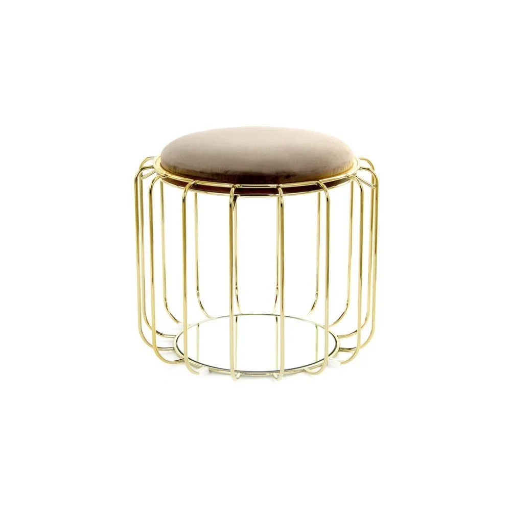 Hnědobéžový odkládací stolek / puf s konstrukcí ve zlaté barvě 360 Living Canny, ⌀ 50 cm v:1211396