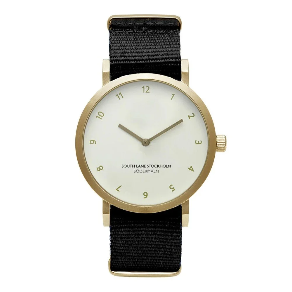 Unisex hodinky s černým řemínkem South Lane Stockholm Sodermalm Gold Big v:872794