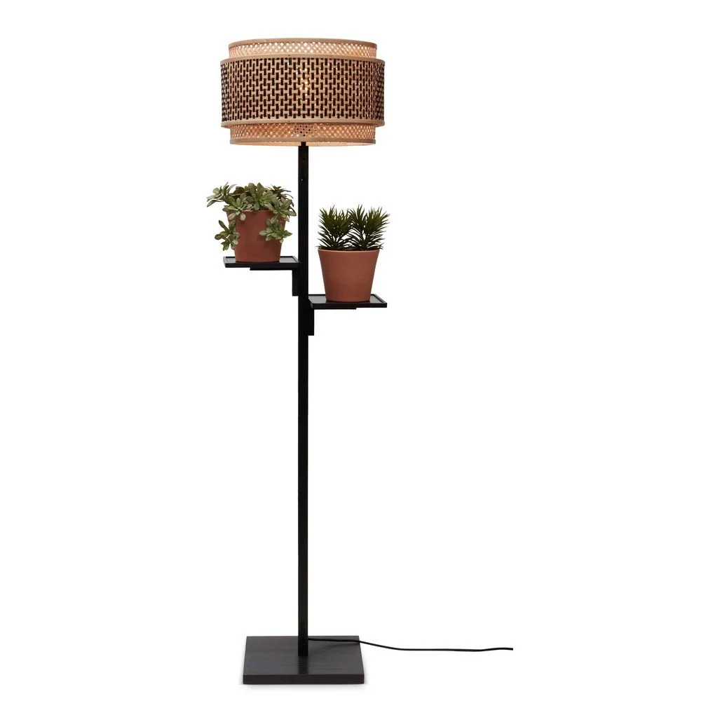 Stojací lampa s bambusovým stínidlem v černo-přírodní barvě Bhutan – Good&Mojo v:1605950