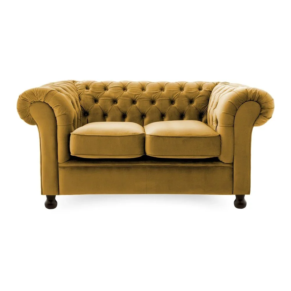 Tmavě žlutá dvoumístná pohovka Vivonita Chesterfield v:1084488