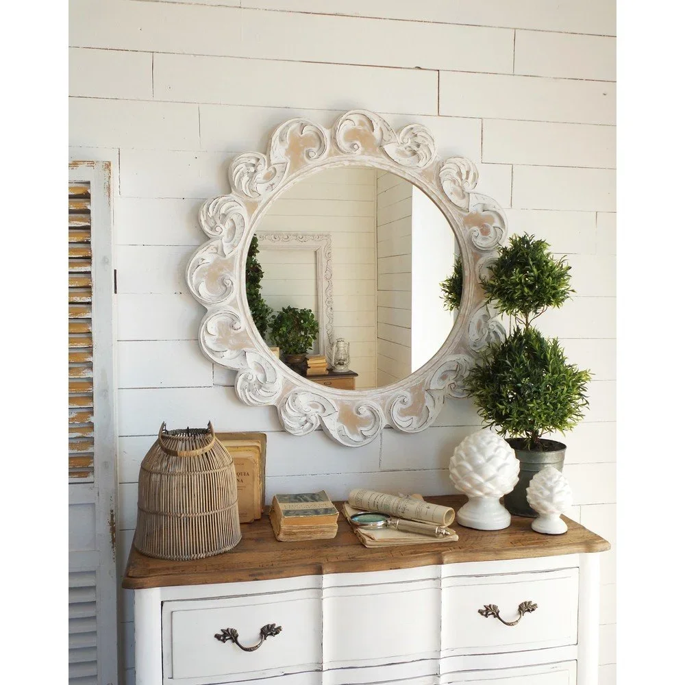 Bílé kulaté nástěnné zrcadlo Orchidea Milano Antique v:712772