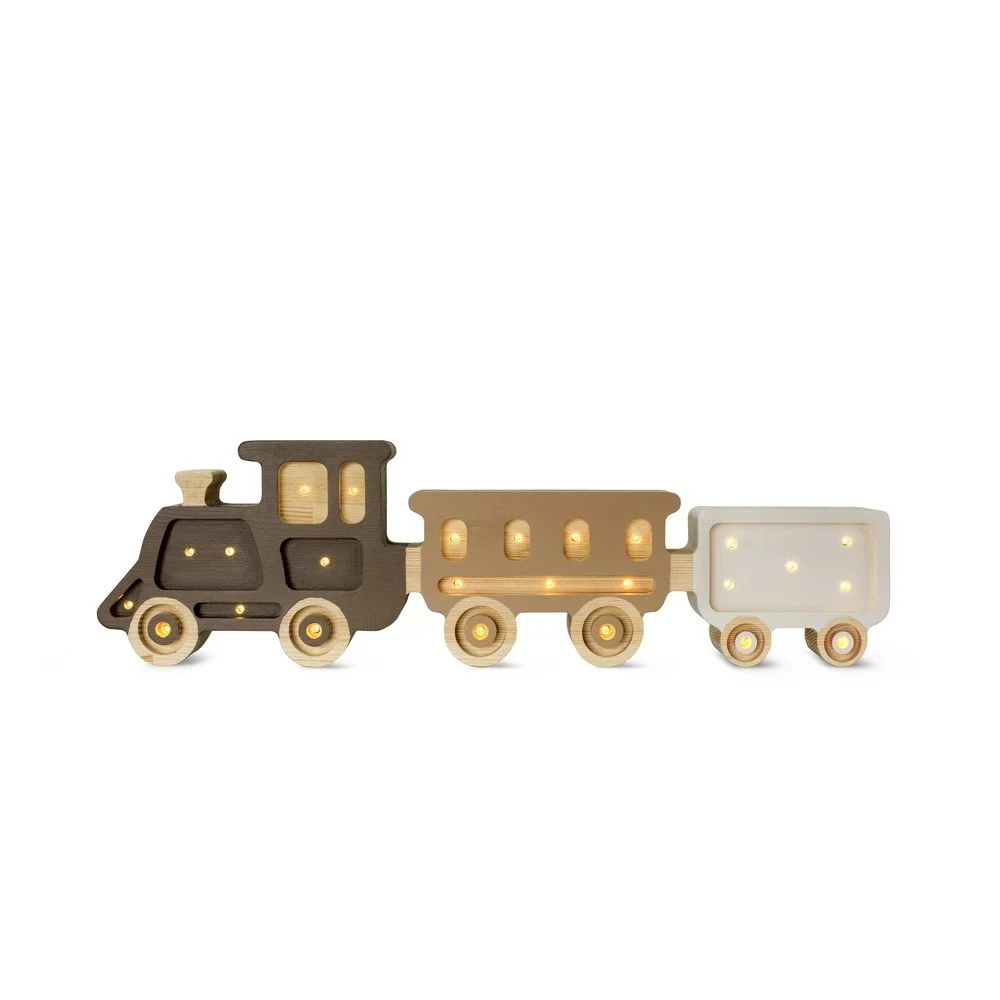 Hnědo-bílá stolní lampa z borovicového dřeva Little Lights Train, délka 58 cm v:1444872