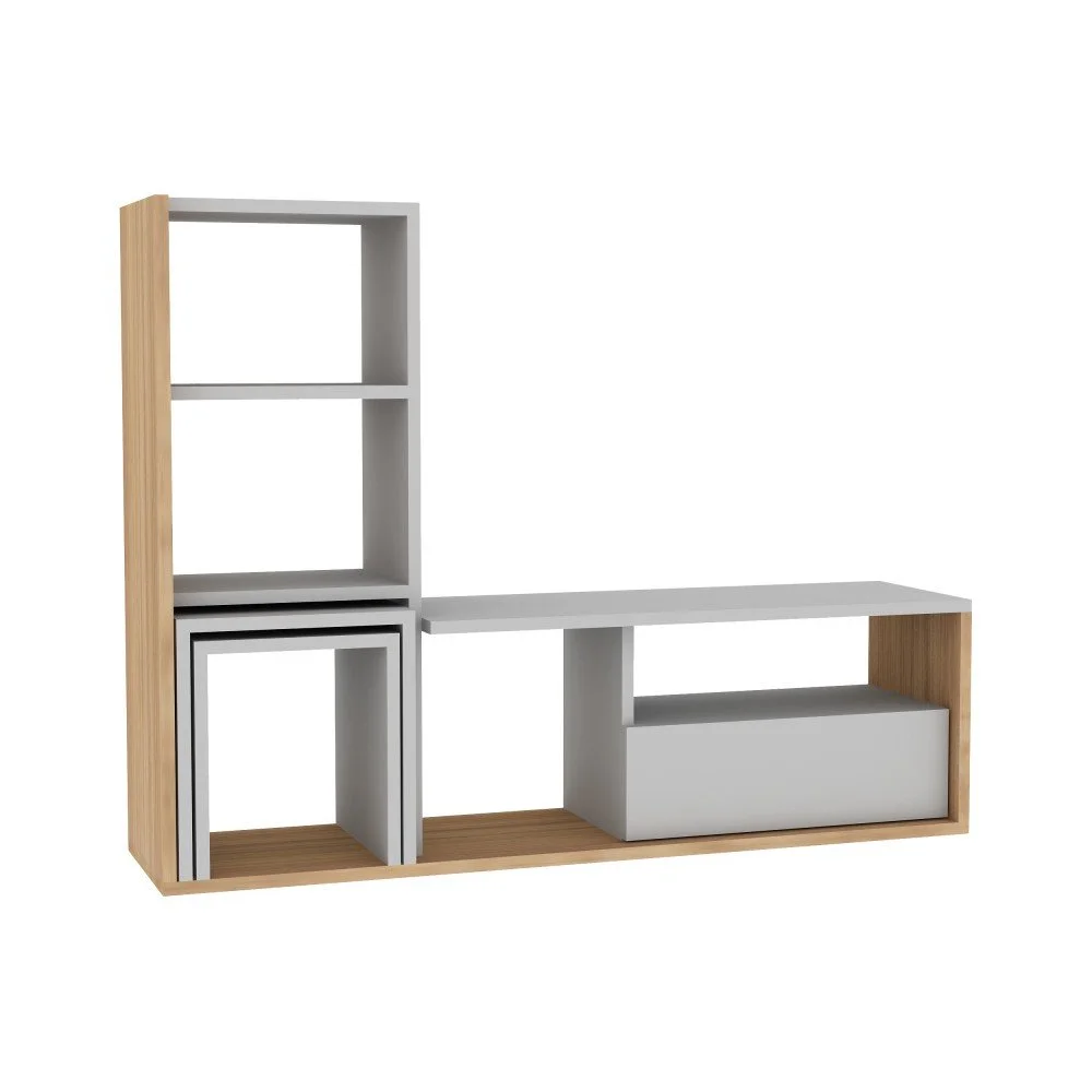 TV stěna v týkovém dekoru s bílým detailem Mobito Design Sound v:795704