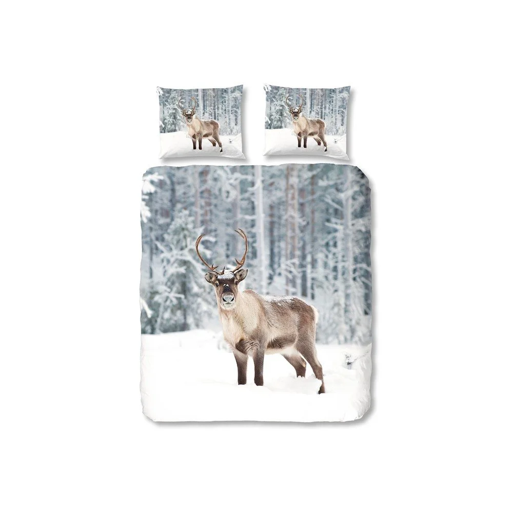 Šedé povlečení na dvoulůžko Muller Textiels Deer in Snow, 200 x 200 cm v:719380