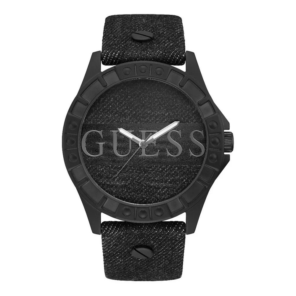 Pánské hodinky s páskem z pravé kůže v černé barvě Guess W1241G1 v:1267008
