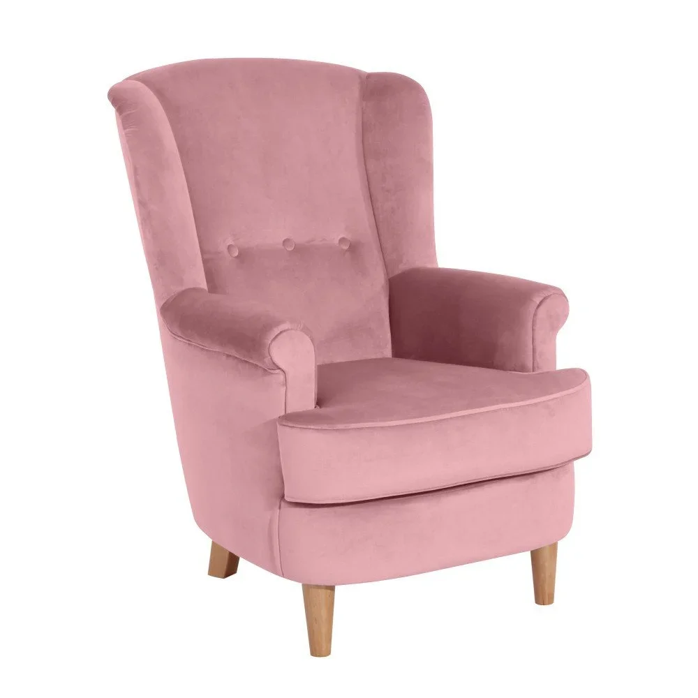 Růžové sametové křeslo ušák Max Winzer Kendra Velvet v:904150