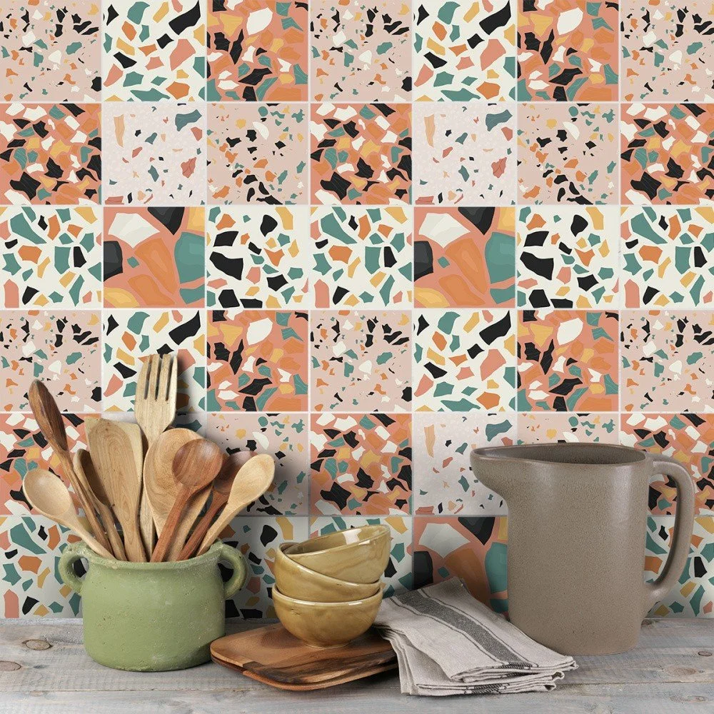 Sada 9 nástěnných samolepek Ambiance Cement Tiles Terrazzo Zunilda, 10 x 10 cm v:1311680