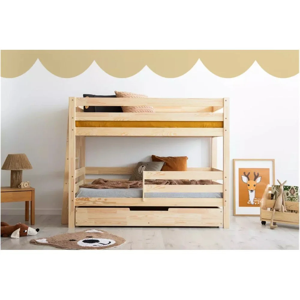 Patrová dětská postel s výsuvným lůžkem s úložným prostorem s roštem v přírodní barvě 80x160 cm CLPB – Adeko v:1720484