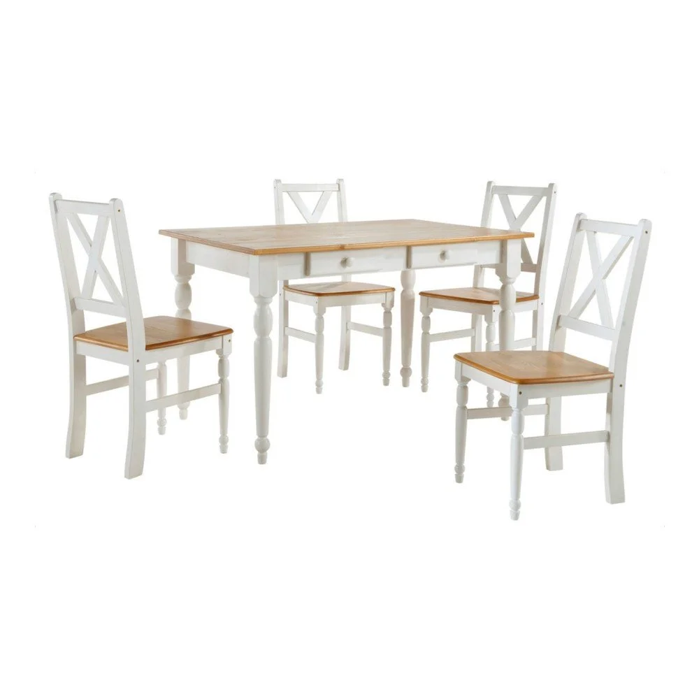 Set 4 bílých dřevěných jídelních židlí s přírodním sedákem a stolu Støraa Normann, 105 x 80 cm v:895812