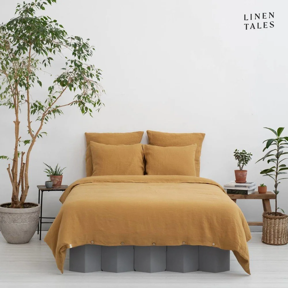 Povlečení na dvoulůžko z konopného vlákna v hořčicové barvě 200x200 cm – Linen Tales v:1537964