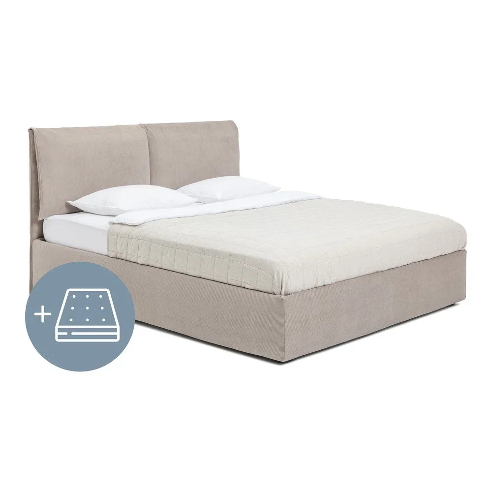 Čalouněná dvoulůžková postel taupe s úložným prostorem s matrací/s roštem 180x200 cm Thessa Pillow – Bonami Selection v:1762716