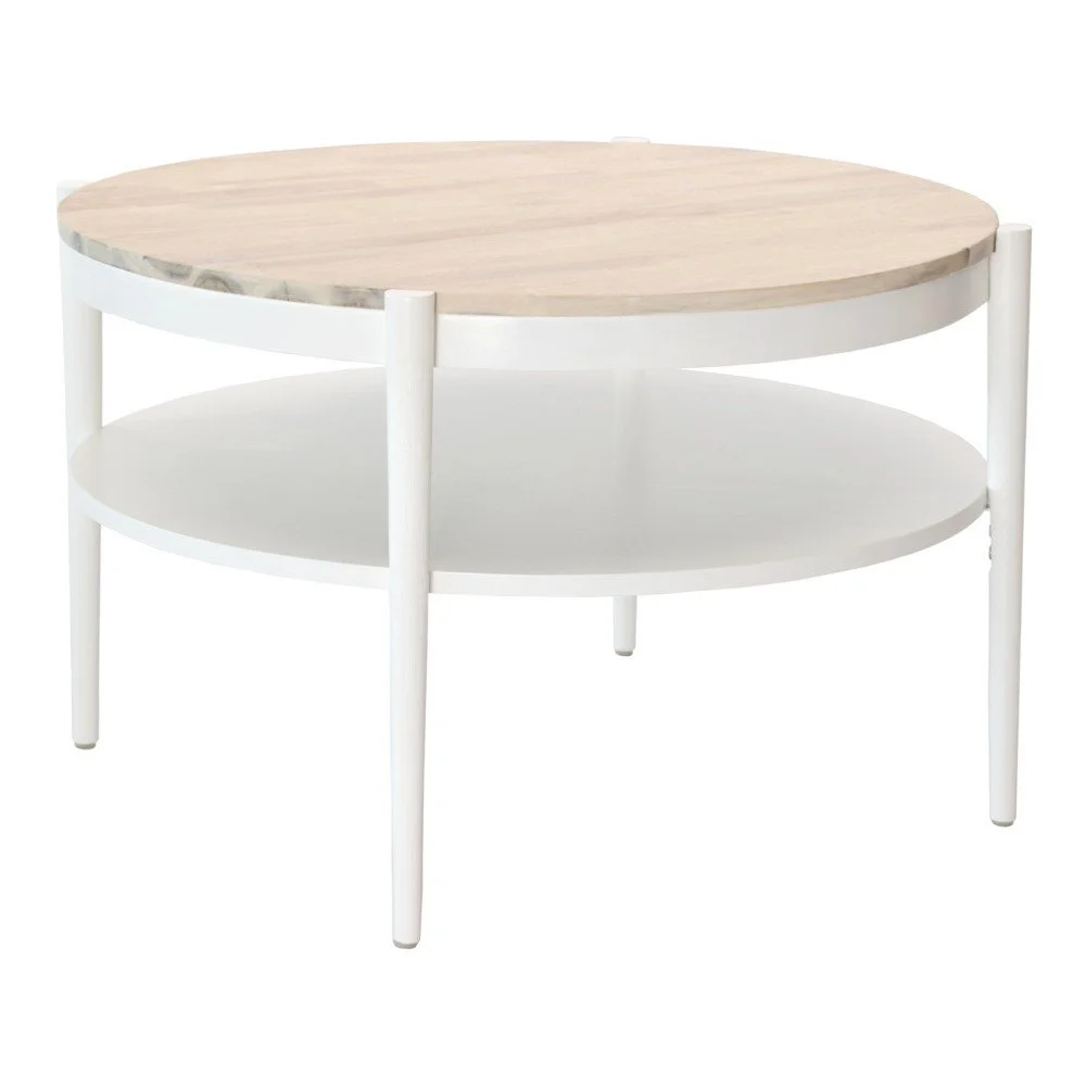 Bílý odkládací stolek s přírodní deskou RGE Olive, ⌀ 82 cm v:801184