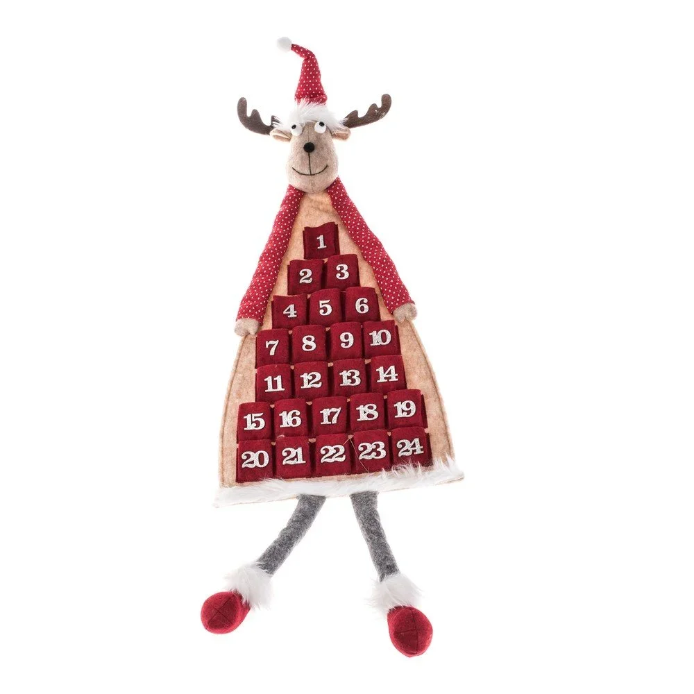 Červený textilní závěsný adventní kalendář ve tvaru soba Dakls, délka 110 cm v:1353699 Červený textilní závěsný adventní kalendář ve tvaru soba Dakls, délka 110 cm v:1353699