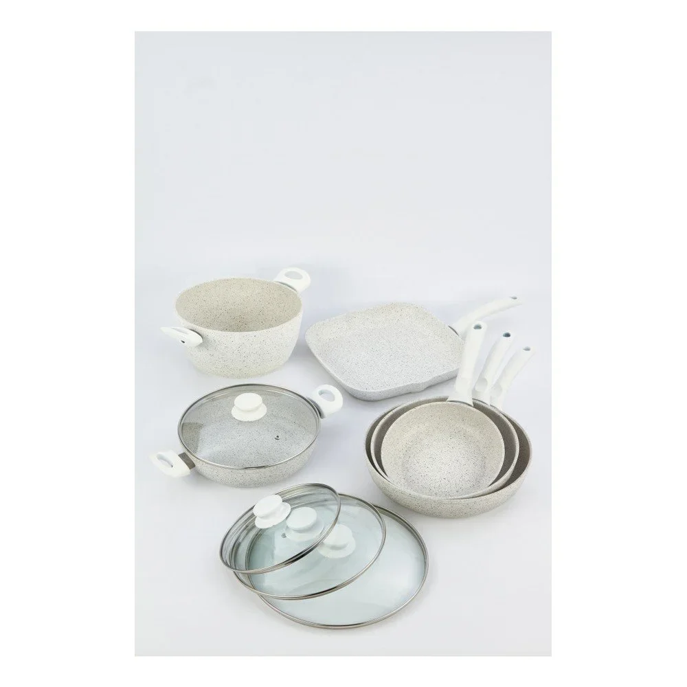 10dílný set nádobí s bílou rukojetí a poklicí Bisetti Stonewhite v:970858