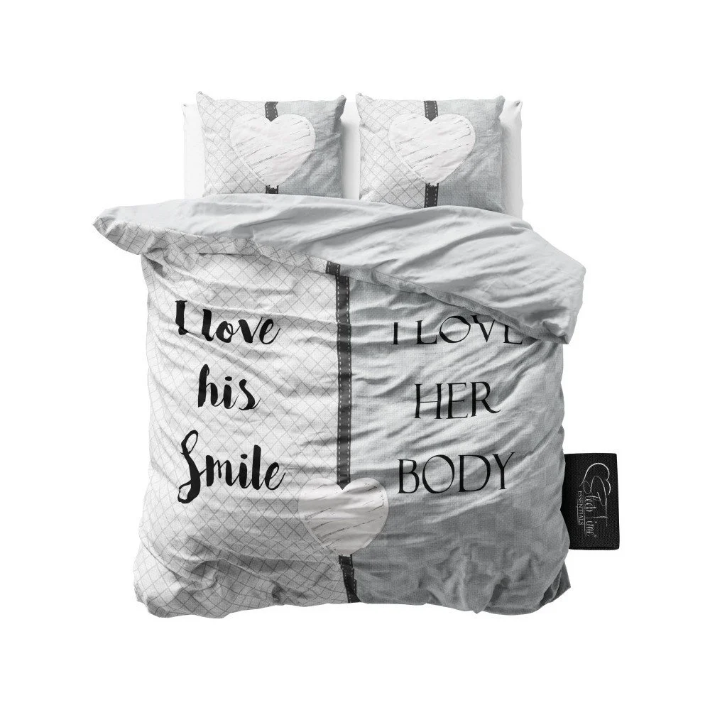 Šedé povlečení z mikroperkálu Sleeptime What Do You Love, 240 x 220 cm v:838022