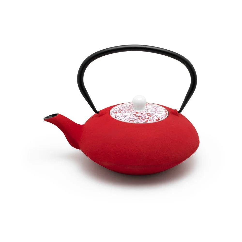 Červená konvička na čaj s porcelánovým víkem Bredemeijer Yantai, 1,2 l v:1317304