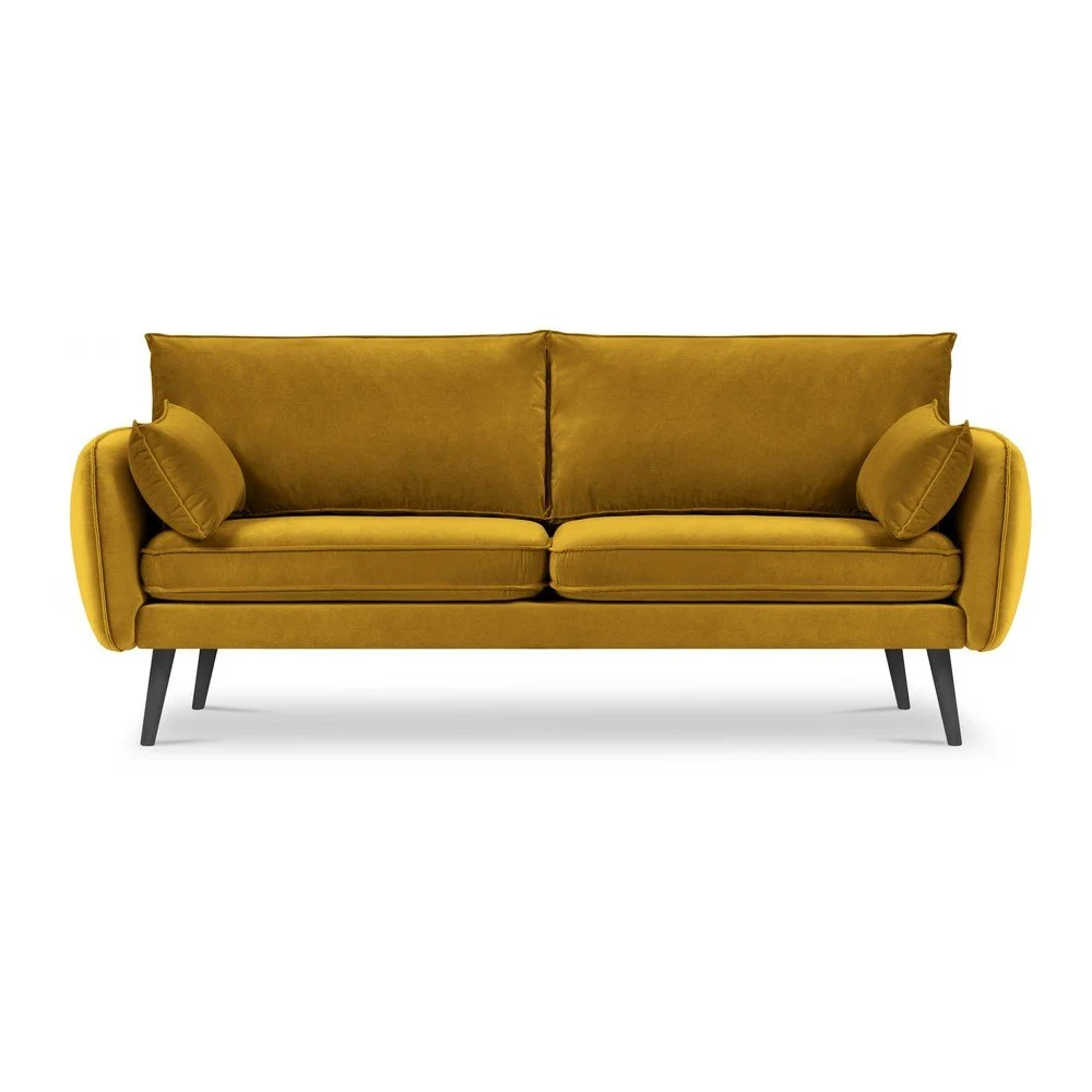 Žlutá sametová pohovka s černými nohami Kooko Home Lento, 198 cm v:1351639
