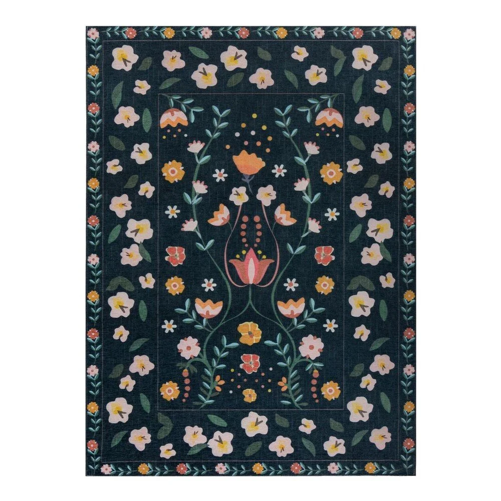Tmavě modrý pratelný koberec 120x170 cm MATCH NORDIC FLORAL – Flair Rugs v:1445262