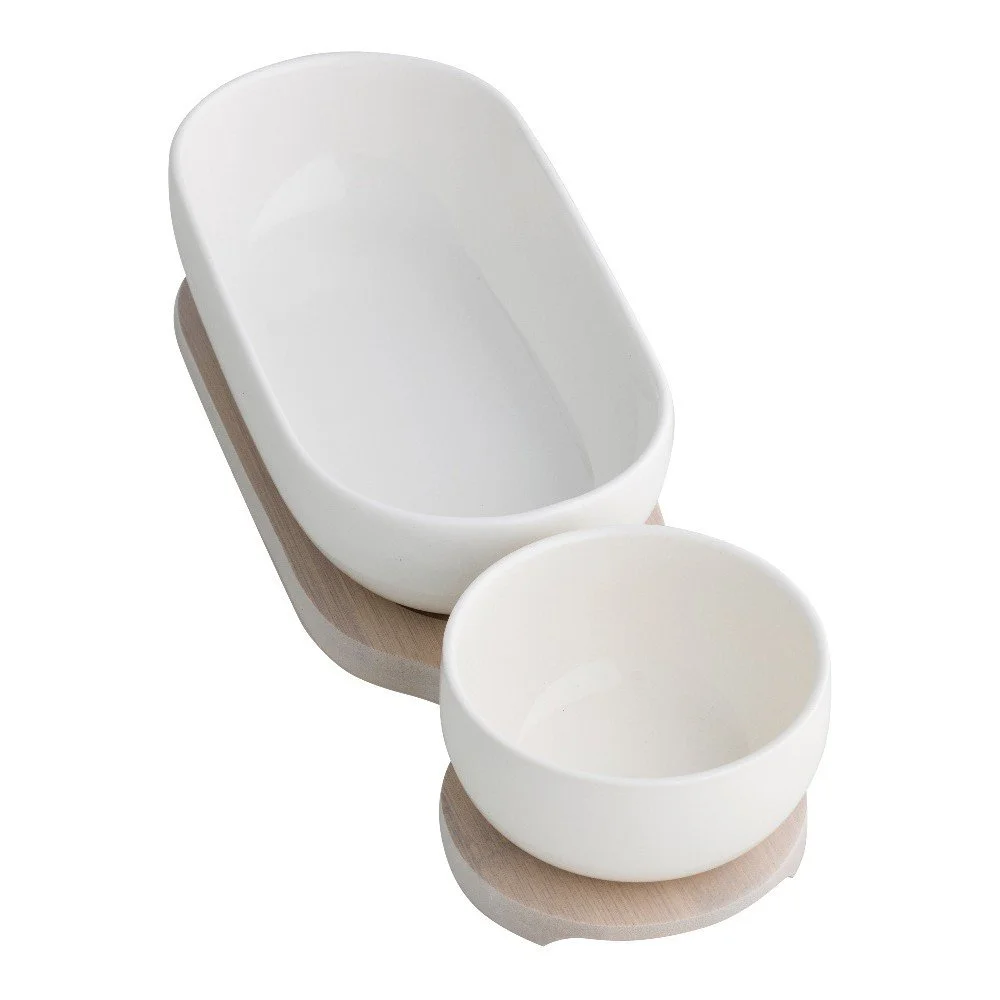 Bílá dvojitá servírovací miska z porcelánu na bambusovém podnosu Brandani Exclamation v:1270668