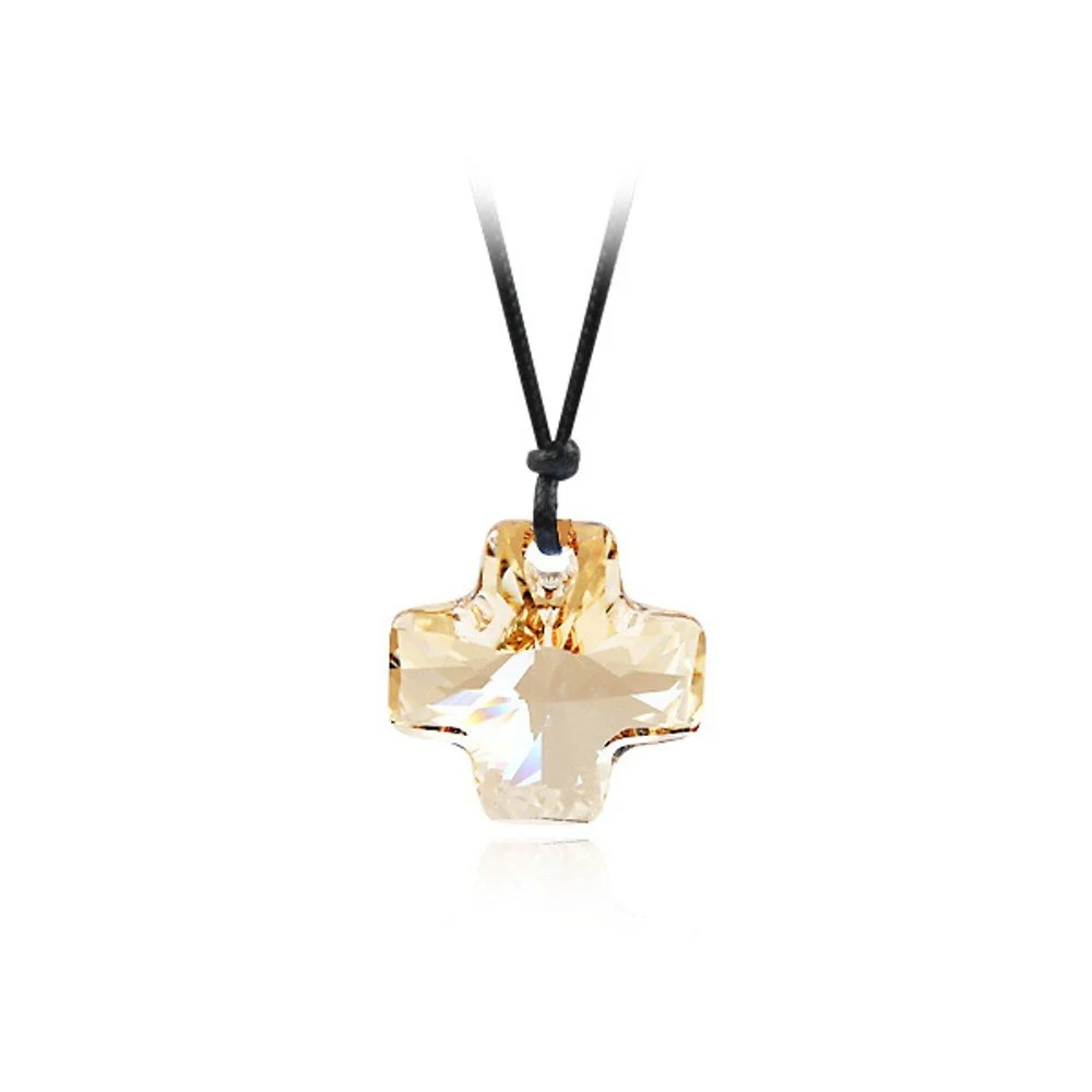 Náhrdelník s jemně žlutým krystalem Swarovski Elements Crystals na koženém závěsu Cruz v:1169494