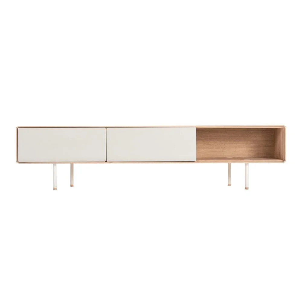 TV stolek z dubového dřeva v bílo-přírodní barvě 200x48 cm Fina – Gazzda v:1356721