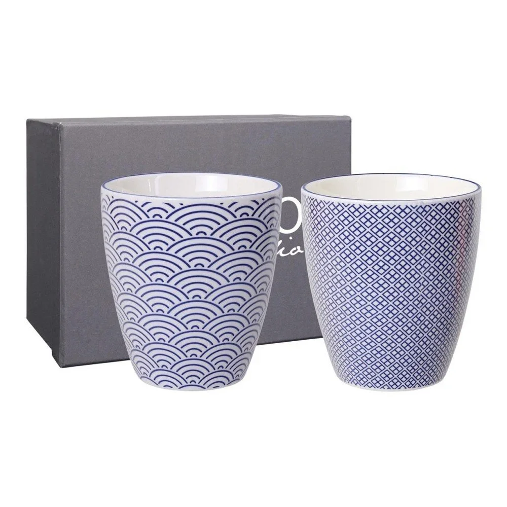 Sada 2 modrých porcelánových hrnků na čaj Tokyo Design Studio Wave & Squares v:788504