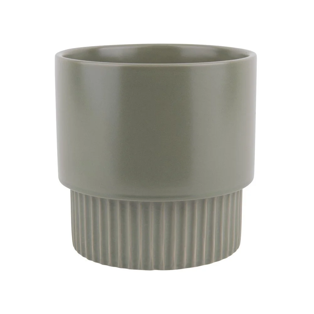 Zelený keramický květináč PT LIVING Ribbed, výška 15 cm v:1378211