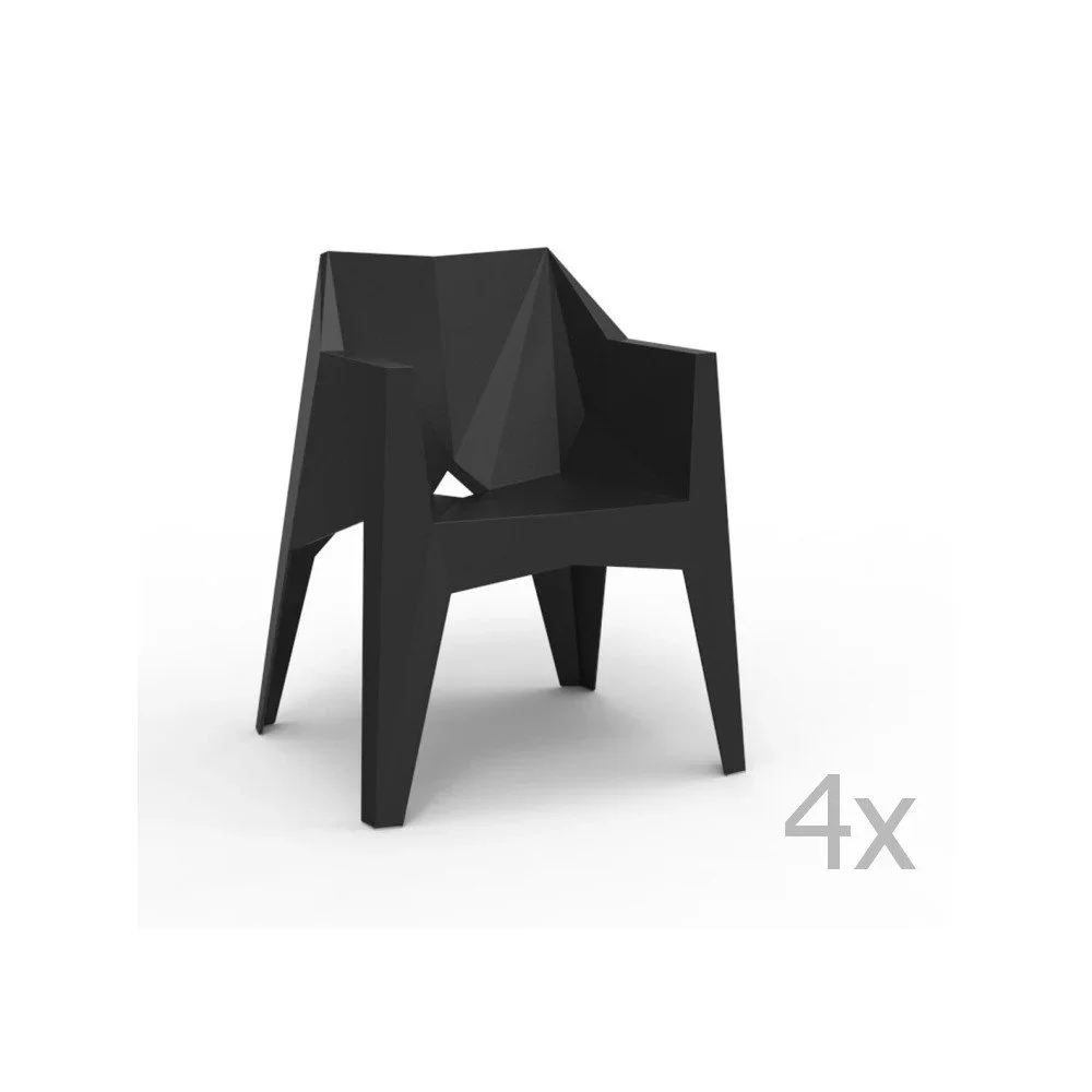 Sada 4 černých zahradních židlí s područkami Vondom Voxel v:843130