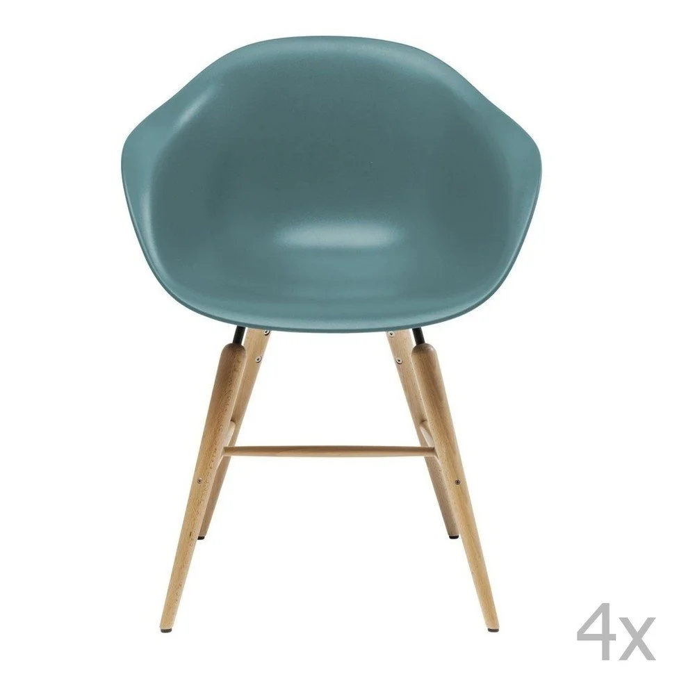 Sada 4 světle modrých jídelních židlí s podnožím z bukového dřeva Kare Design Forum v:973478