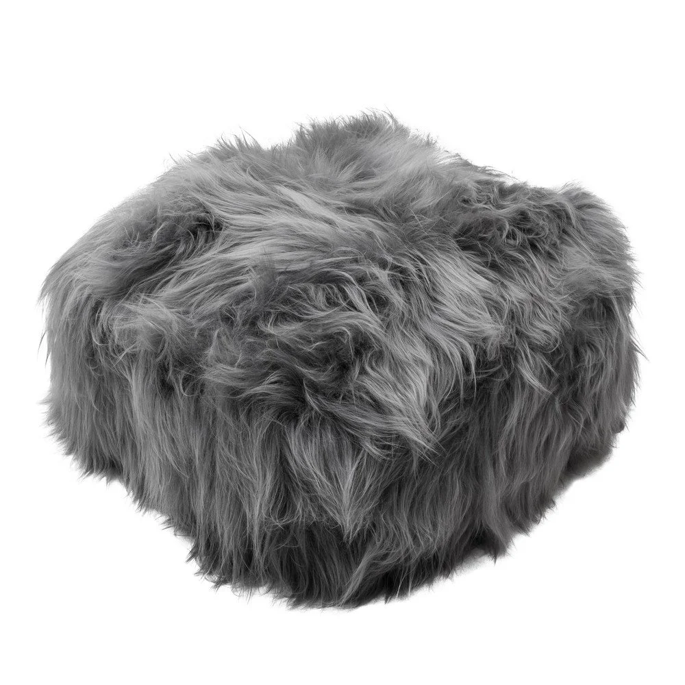 Kožešinový puf s dlouhým chlupem Grey Brisa, 60x60x30 cm v:715078
